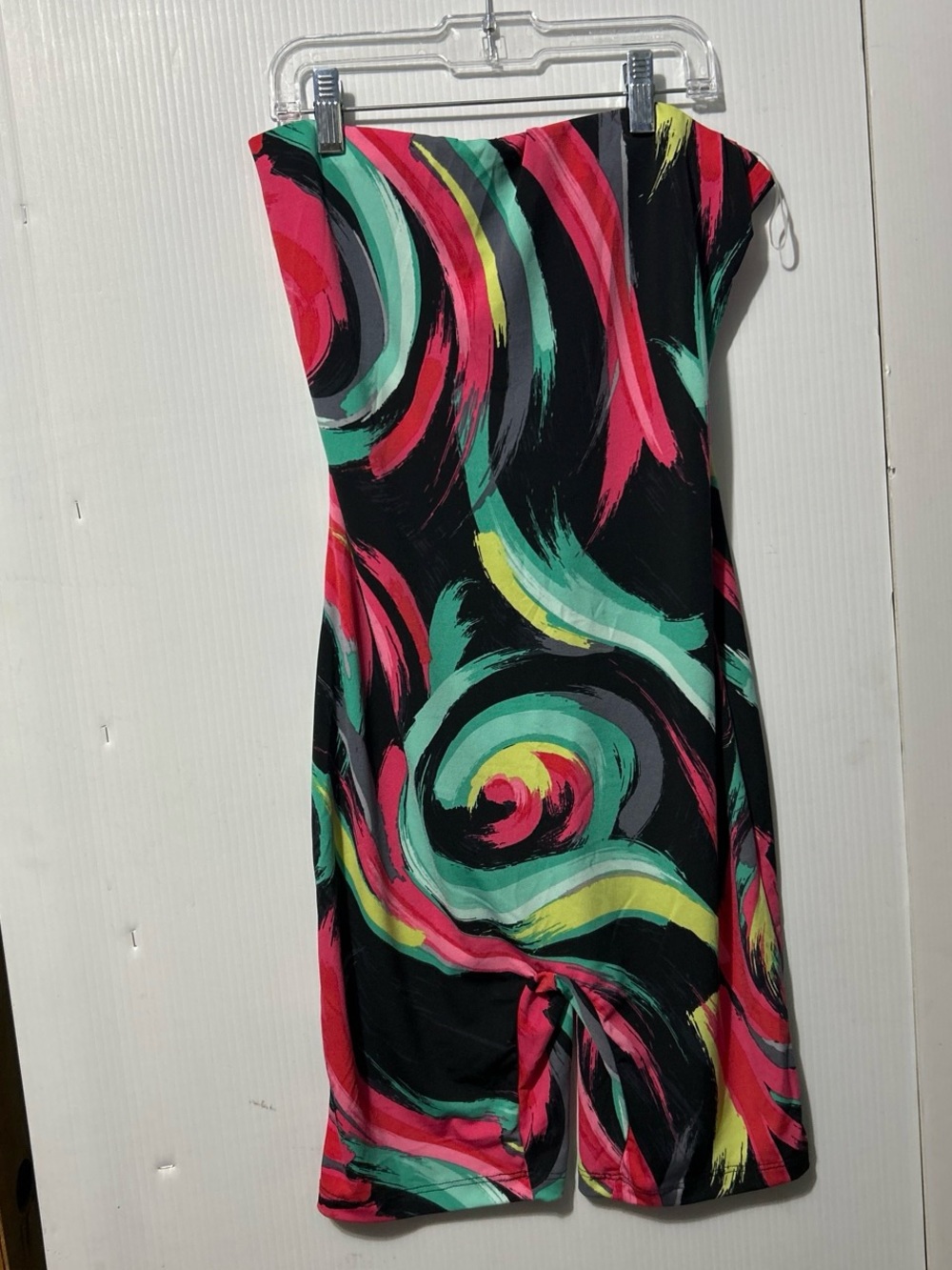 pop Strapless Swirl-Print Shorts Romper - Black with Pink, Teal & Yellow